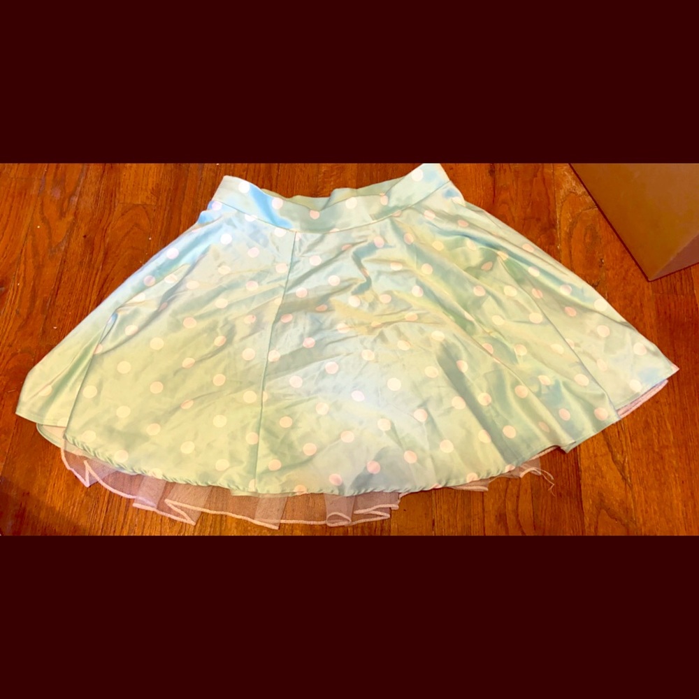 Light aquamarine and white polka dot skirt